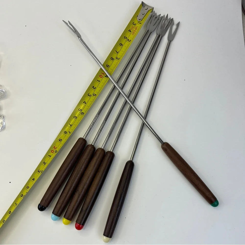 Vintage Set of 6 Fondue Forks, Wood and Stainless Steel great for parties